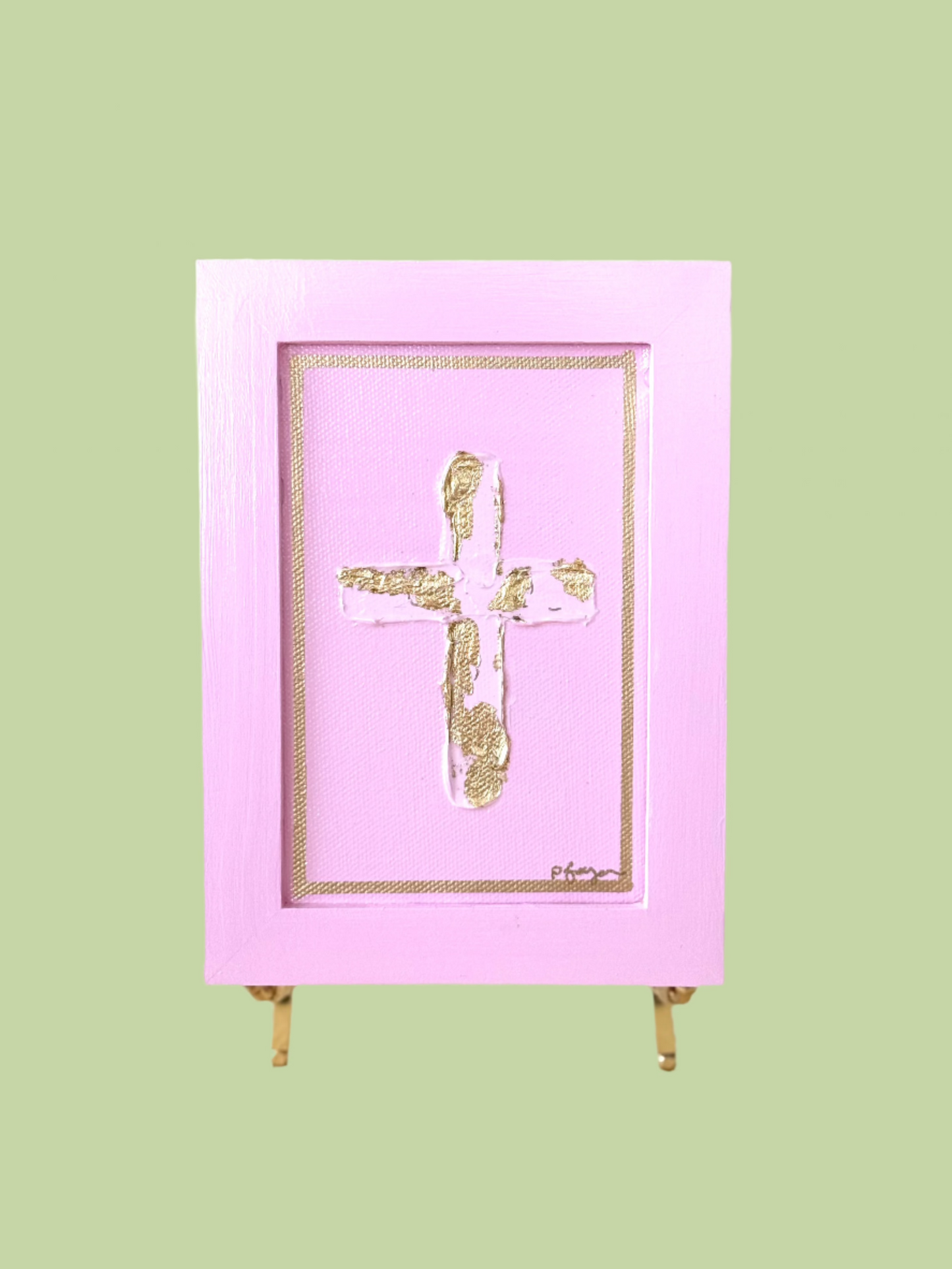 PINK AND GOLD CROSS ON CANVAS