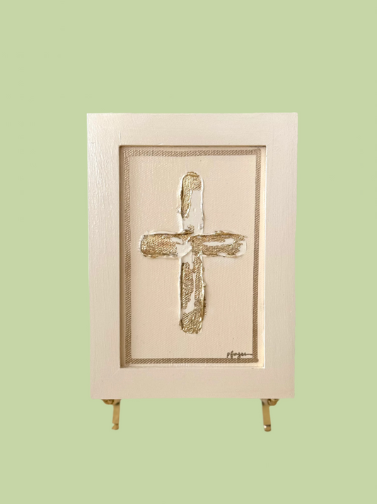 YELLOW AND GOLD CROSS ON CANVAS #1