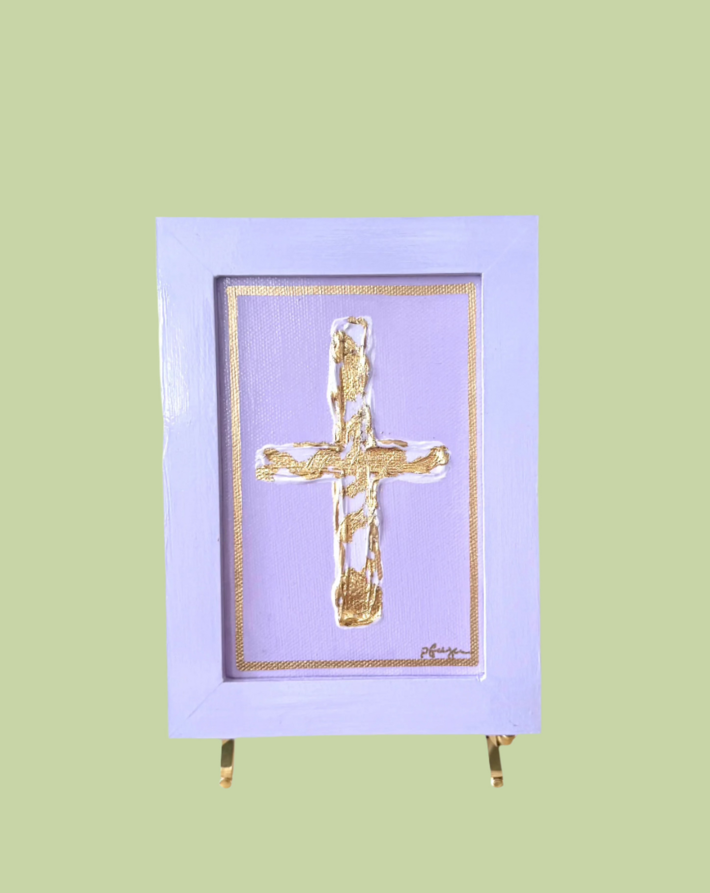 PURPLE AND GOLD CROSS ON CANVAS