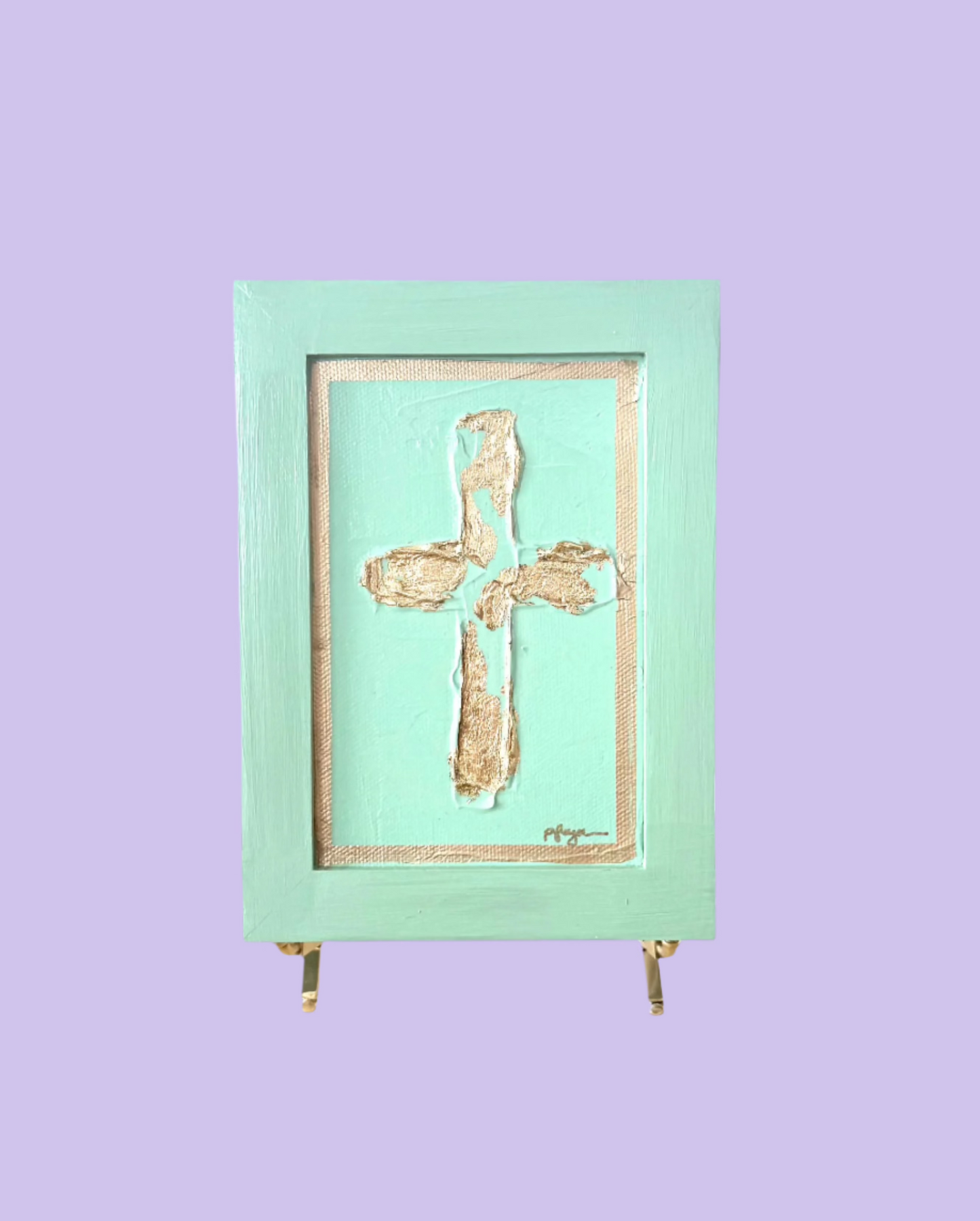 GREEN AND GOLD CROSS ON CANVAS