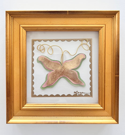 GOLD PINK AND GREEN BUTTERFLY